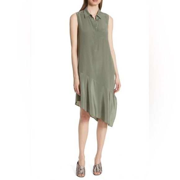 Equipment is 100% Silk Camouflage Olive Green Tira Asymmetrical Dress XS - Picture 1 of 12